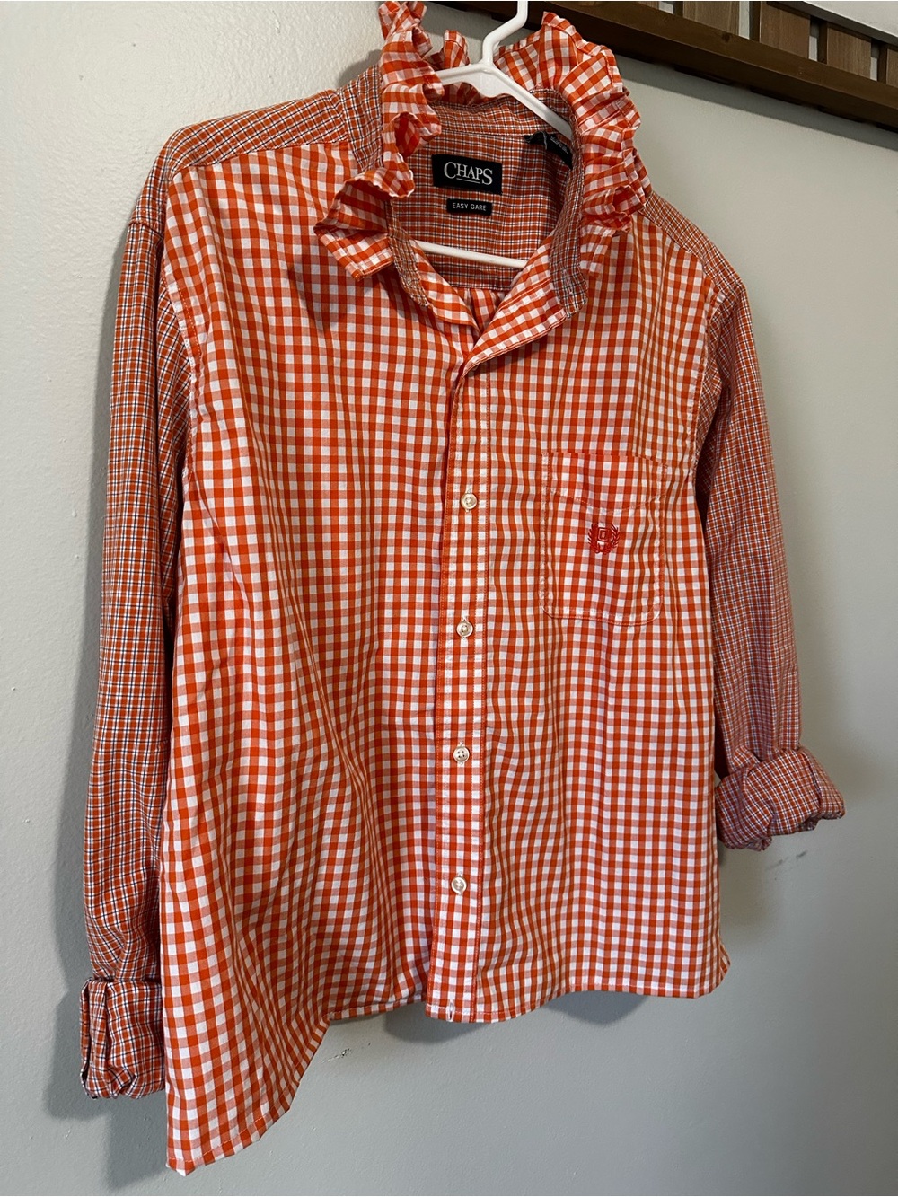 Chaps Women’s Orange and White Gingham Button-Down Shirt - Picture 2 of 4